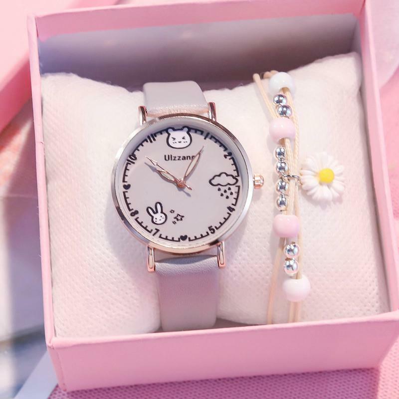Children's Watches Only Look At The Time Korean Version of Cute Creative Cartoon Leather Luminous Quartz Boys and Girls Watches