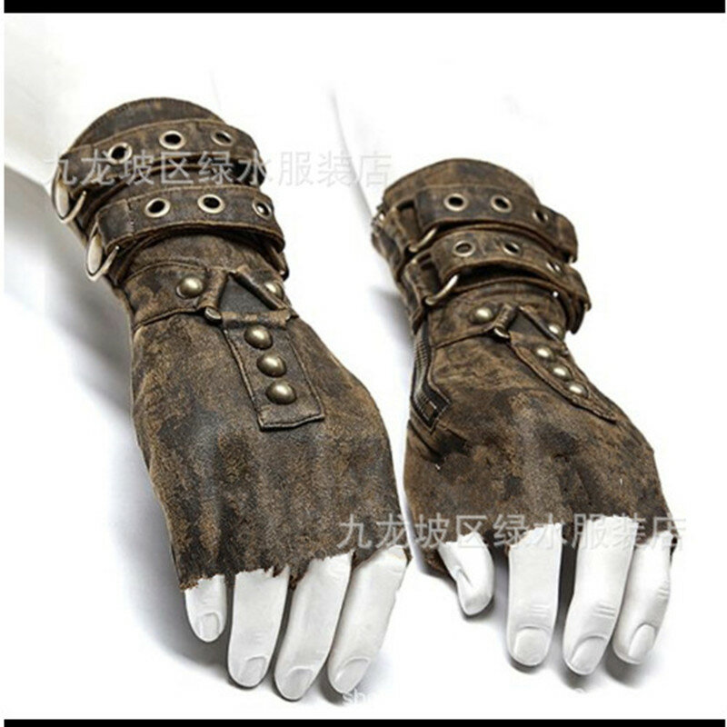 Medieval steampunk men's arm guards rivets belt buckle gloves vintage hand guards cosplay party performance props