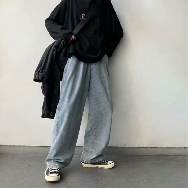 Jean à Jambes Larges de Style Coréen pour Homme, Pantalon en Denim Bleu Baggy, Vêtement à la Mode, 2020