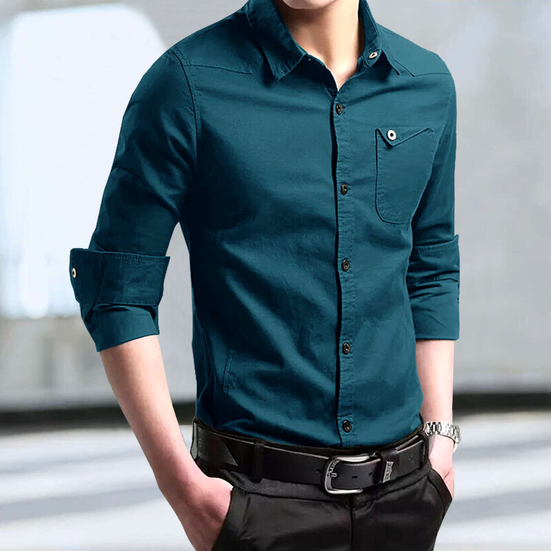 Men's Lapel Shirt Summer Leisure Outdoor Camping Multi-pocket Solid Color Tactical Top Men's Long-sleeved Outdoor Work Clothes