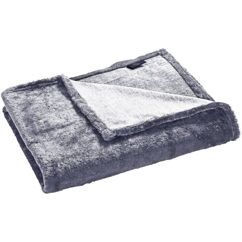 Plush Bed Blanket with Faux Fur Reverse - King 90 X 102, Grey