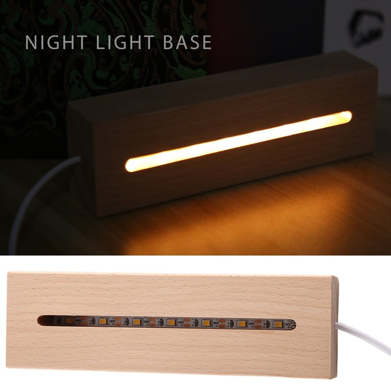 Base de luz retangular de madeira, display LED, pedestal, lâmpada para cristal acrílico, luz noturna, arte de resina