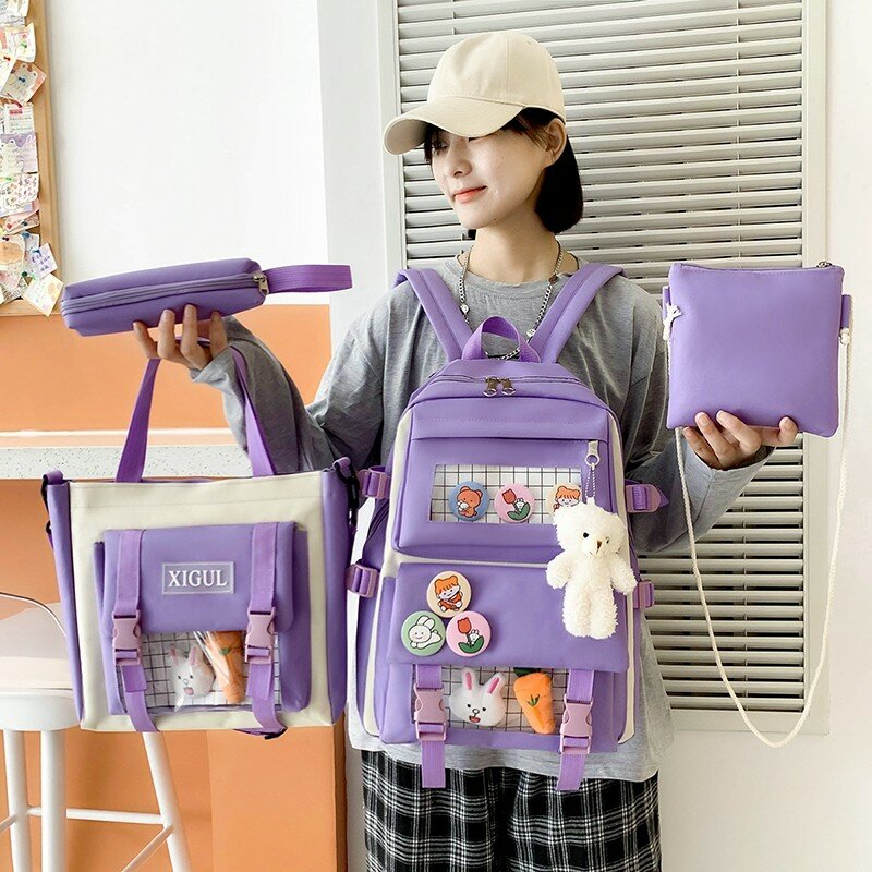 Kawaii – ensemble de sacs à dos en toile pour femmes et adolescentes, pour l'école, à bandoulière