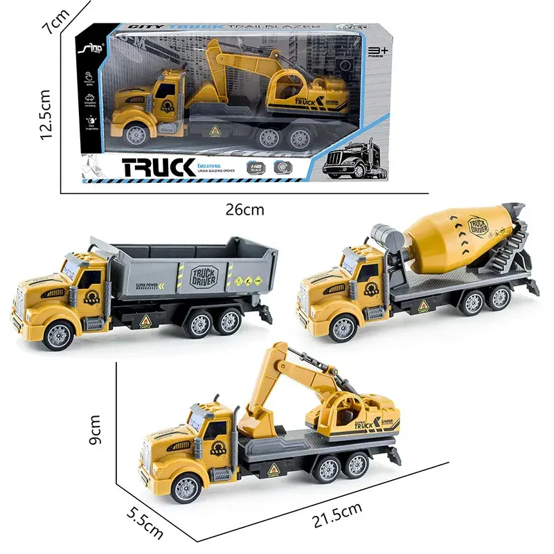 1:48 Children's Pull Back Engineering Vehicle Excavator Dump Truck Cement Mixer Simulation Model Car Toy