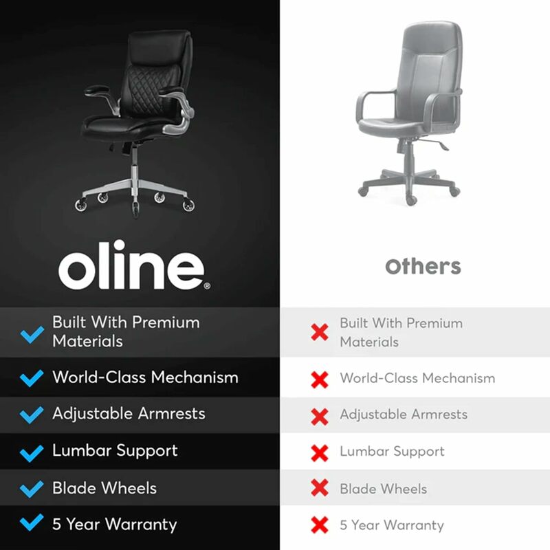 Oline ErgoAce Kursi Kantor Eksekutif ergonomis, kursi komputer Gaming kulit PU dengan sandaran tangan dapat disesuaikan,