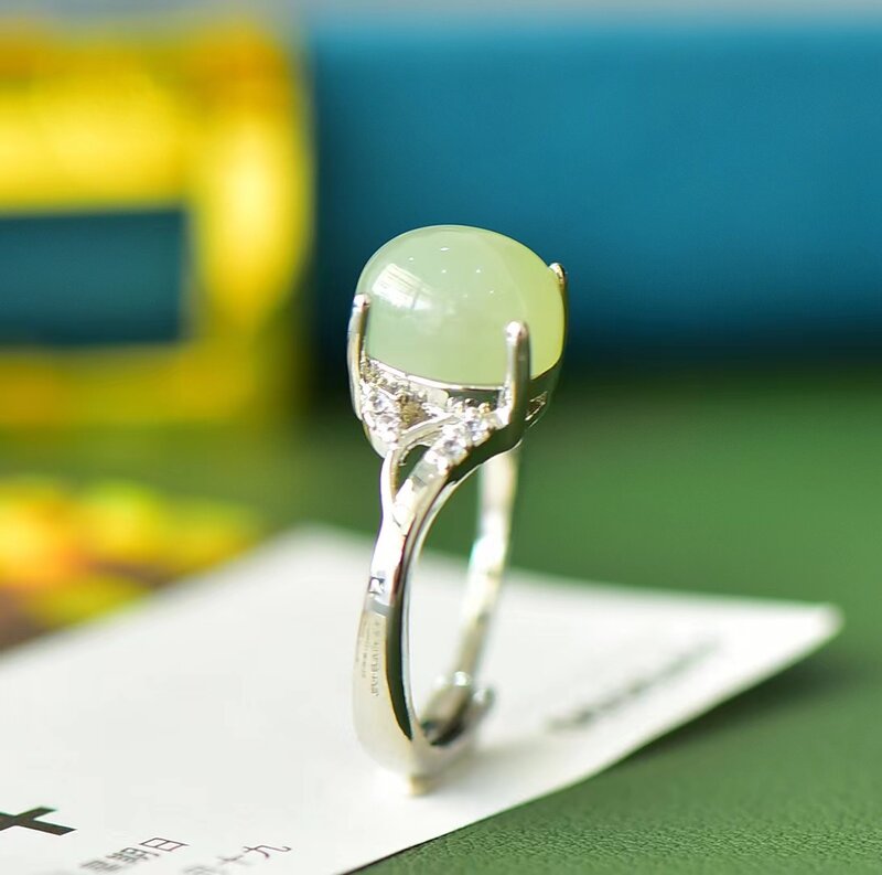 Hetian Jade💍 Ring Natural Stone Women Adjustable Rings Party Wedding Gemstone Jewellery Stylish Girl Jewelry Gifts