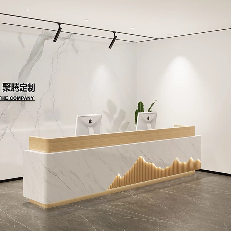 Nowoczesne biurko do recepcji sklep odzieżowy Salon paznokci punkt informacyjny prostota kasjer Mesa De Madera BlancaReception