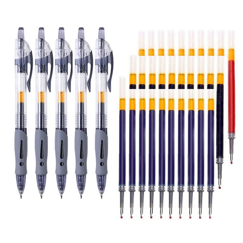 Ensemble de stylos à Gel rétractable, 0.5mm, recharge d'encre noire, rouge et bleue, accessoires de bureau, papeterie scolaire