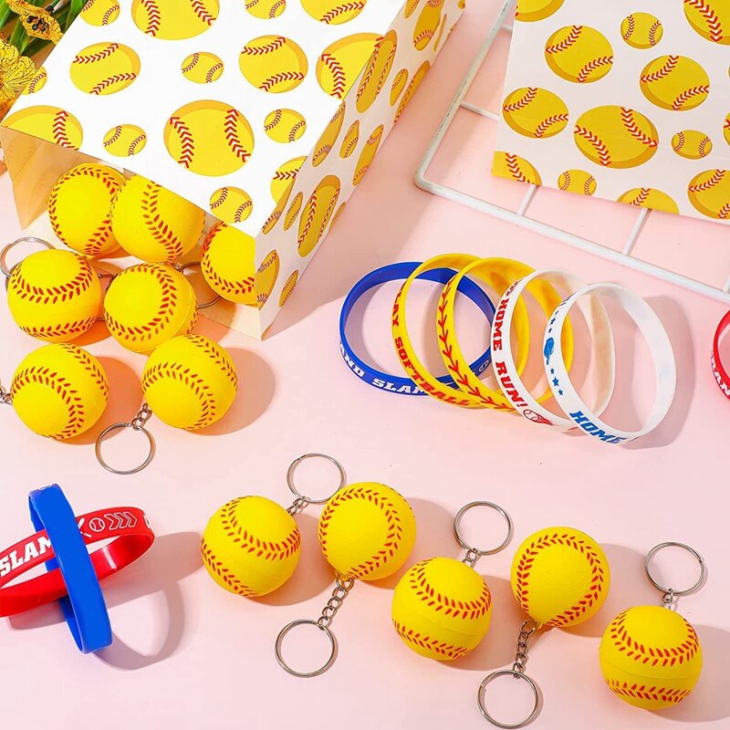 24 Pack Softball Keychains,Mini Stress Baseball Keychains,Sports Ball Keychains,School Carnival Reward For Boy Girls