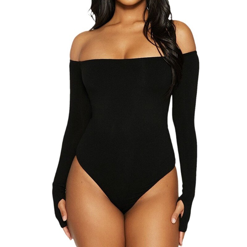 Bodysuit Long Sleeve Women Body streetwear dropshipping Forefair Sexy Bodycon Square Neck Sheath Crotch Basic Black Overalls Top