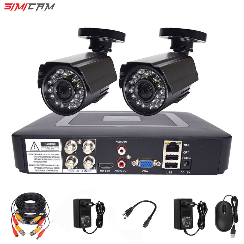 نظام المراقبة بالفيديو CCTV كاميرا الأمن مسجل فيديو 4CH DVR AHD في الهواء الطلق عدة كاميرا 720P 1080P HD للرؤية الليلية 2mp مجموعة