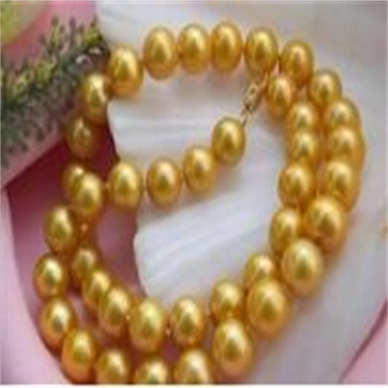 18 "10-11ミリメートル南洋ゴールデン天然真珠のネックレス送料無料クラスプ