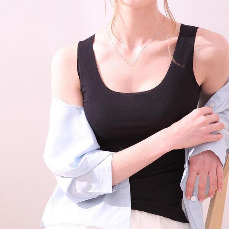 Kamizelka damska bezszwowa jednolity kolor okrągły dekolt elastyczny sweter miękka oddychająca koszulka na ramiączkach na letnie Top sportowy