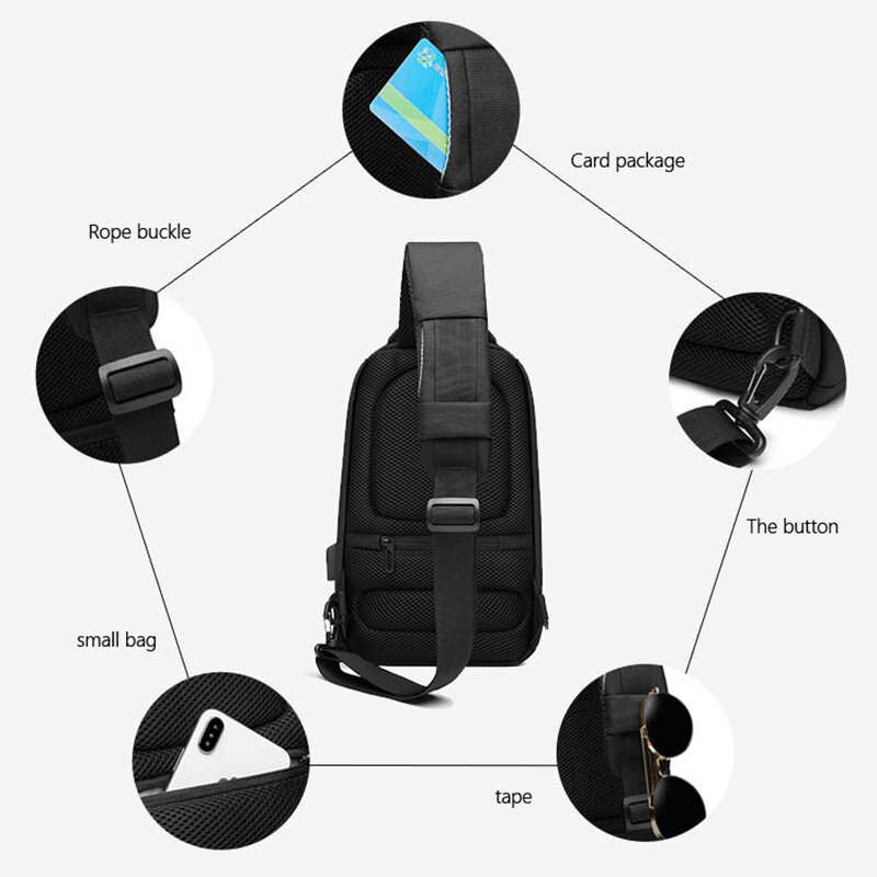 OZUKO Luxury  USB Charging Sling Bag Water Repellent Crossbody Bag Male Large Capacity Shoulder Bag Short Trip Messengers Bags