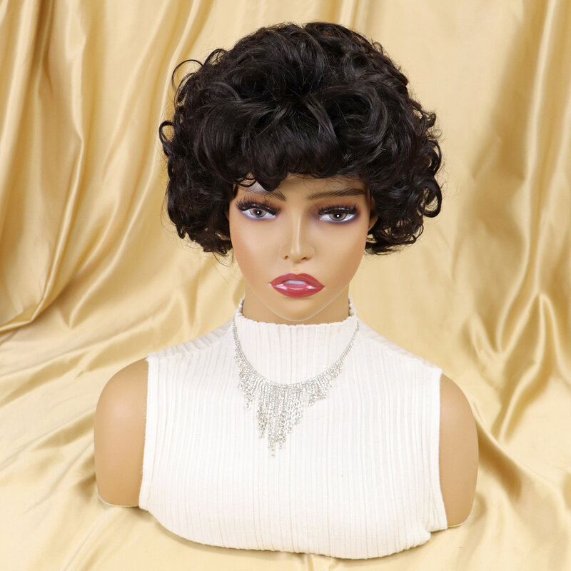 Brazilian Kinky Curly Human Hair Wigs With Bangs Short Brazilian Human Hair Wigs for Black Women Glueless Ombre Highlight