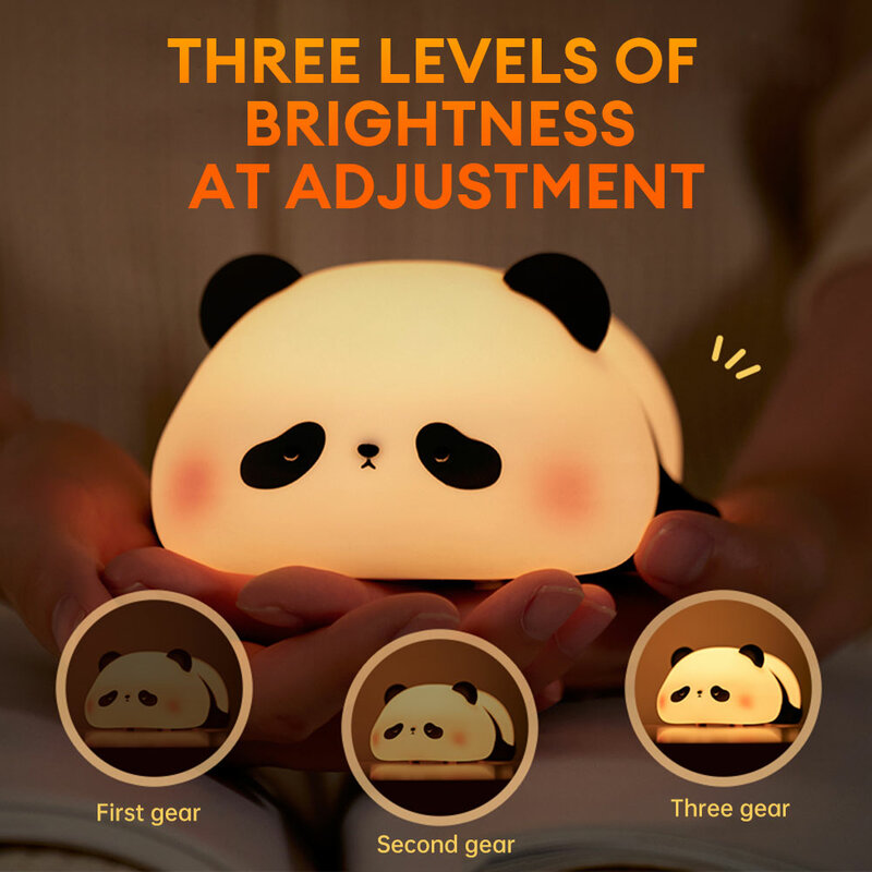 Cute Panda Night Light LED Silicone Pat Lamp 3 Gears Dimmable Sleep Atmosphere Lamp with Timing for Children Bedside Gift