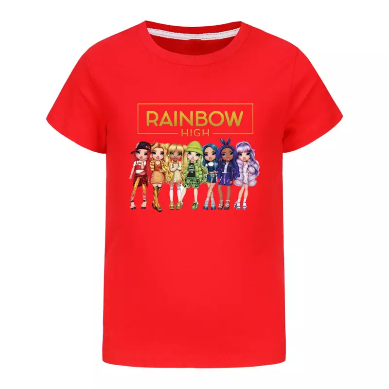 2024 New Rainbow High T Shirt Kids Summer Clothes Girl Short Sleeve Tops Toddler Boy Fashion Streetwear Children Casual Clothing