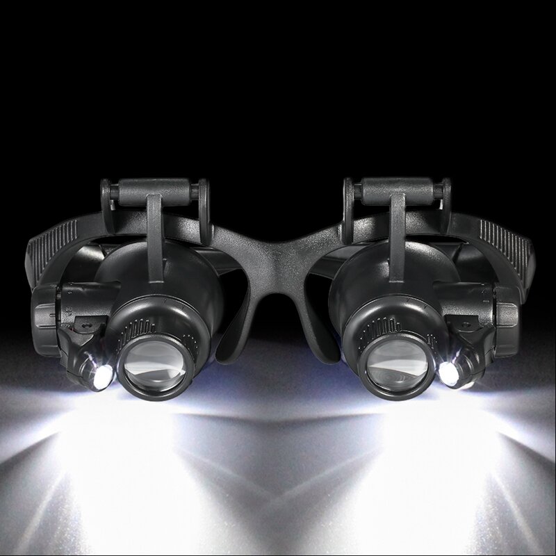 Kaca Pembesar Pembesar dengan 2 Lensa Lampu LED Pembesar Yang Dipasang Di Kepala untuk Membaca Pembuatan Perhiasan Perbaikan Jam 10X 15X 20X 25X