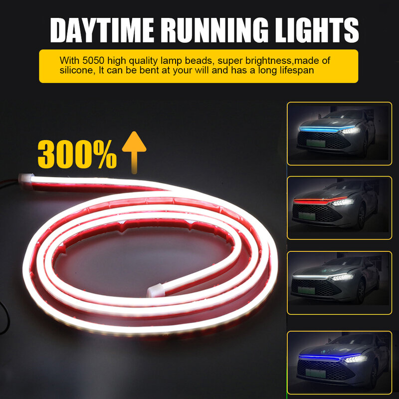 แถบไฟ LED สำหรับรถยนต์ไฟกระโปรง lampu hias มีความยืดหยุ่นในเวลากลางวันแถบไฟติดหน้ารถ lampu Jalan
