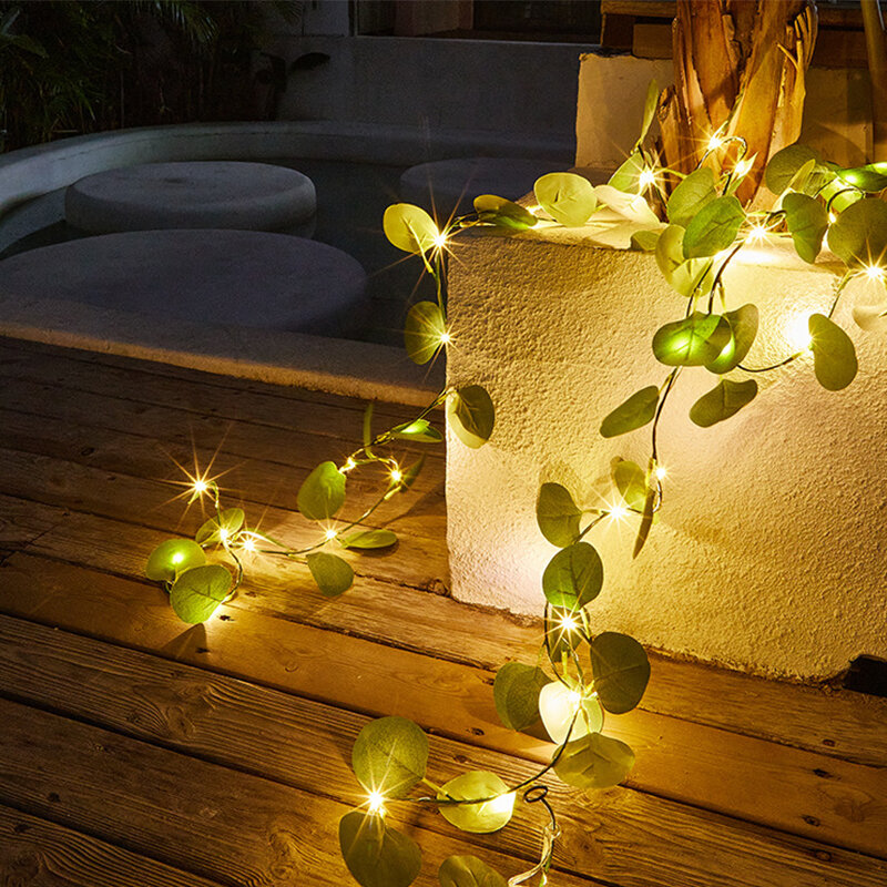 Guirnalda de luces de hadas de hojas de hiedra verde, funciona con batería, luces de hoja de arce, guirnalda artificial, vid de plantas