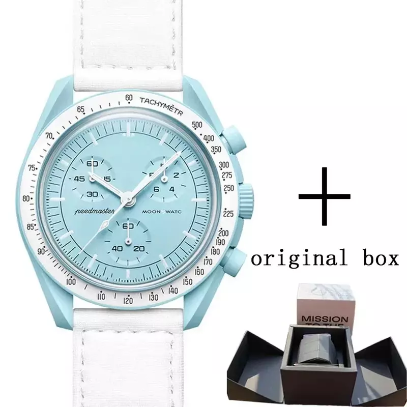 Marca original lua relógios masculinos com caixa original, cronógrafo masculino relógio de pulso com caixa de plástico, explorar planeta, AAA + relógios masculinos, 2024