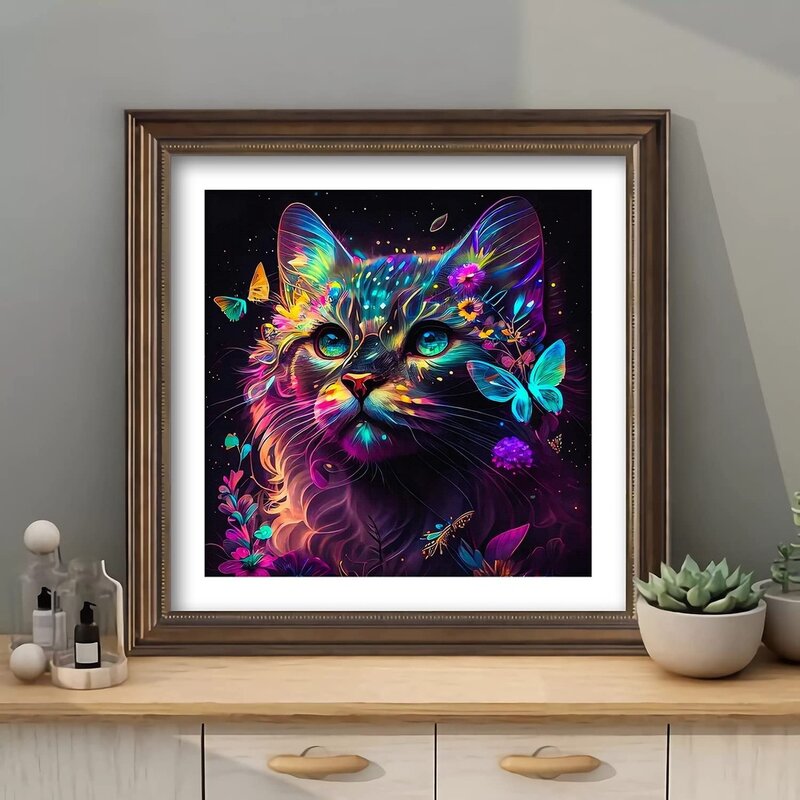 Animal Diamond Art Painting Kits For Beginner Adult  Colorful Cat And Butterfly 5D Diamonds Art Crafts for Holiday Gift
