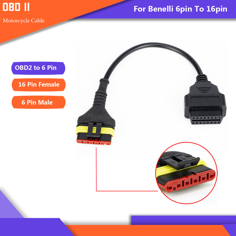 Cable de diagnóstico para motocicleta Benelli, conector adaptador OBD2 de 6 pines a 16 Pines, TRE1130K, TRE899K, TNT1130