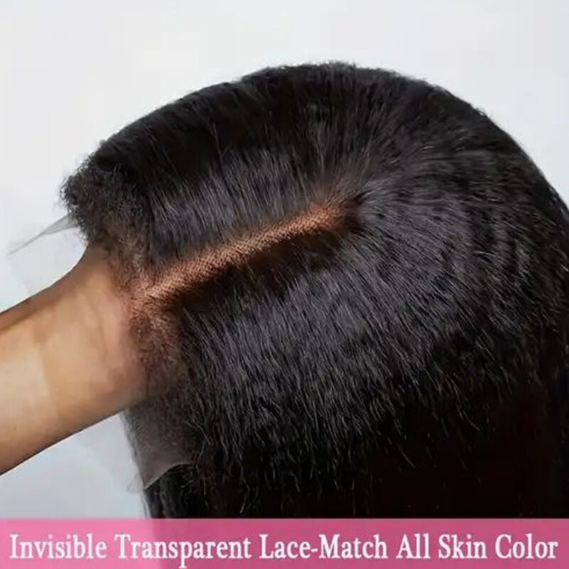 Glueless Short Bob Wig para Mulheres Negras, Kinky Straight Wig, Lace Frontal Human Hair, Natural Yaki Baby Hair, 13x4