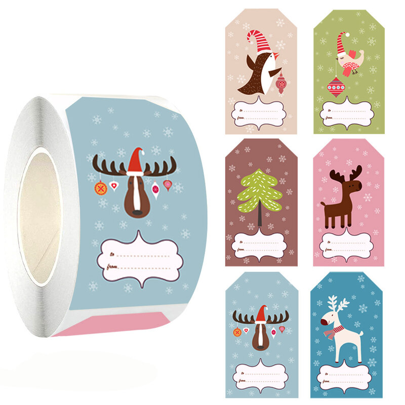 Pegatinas rectangulares de Feliz Navidad para decoración de caja de regalo, calcomanías bonitas de Papá Noel, papelería, 50-250 Uds.