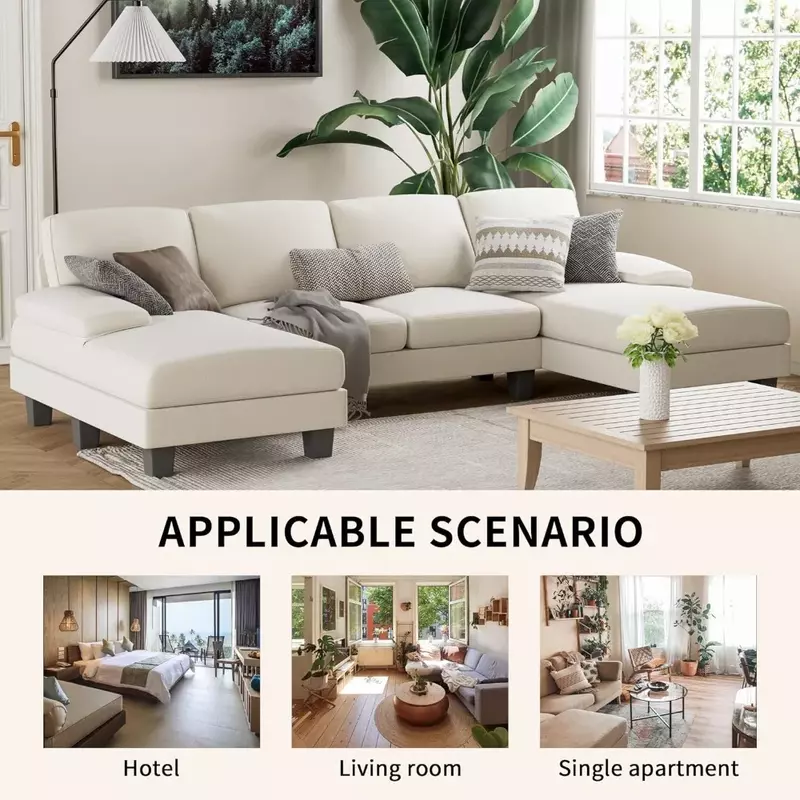 Divano componibile convertibile, Set di mobili da soggiorno a forma di U in tessuto moderno, divano componibile a 4 posti