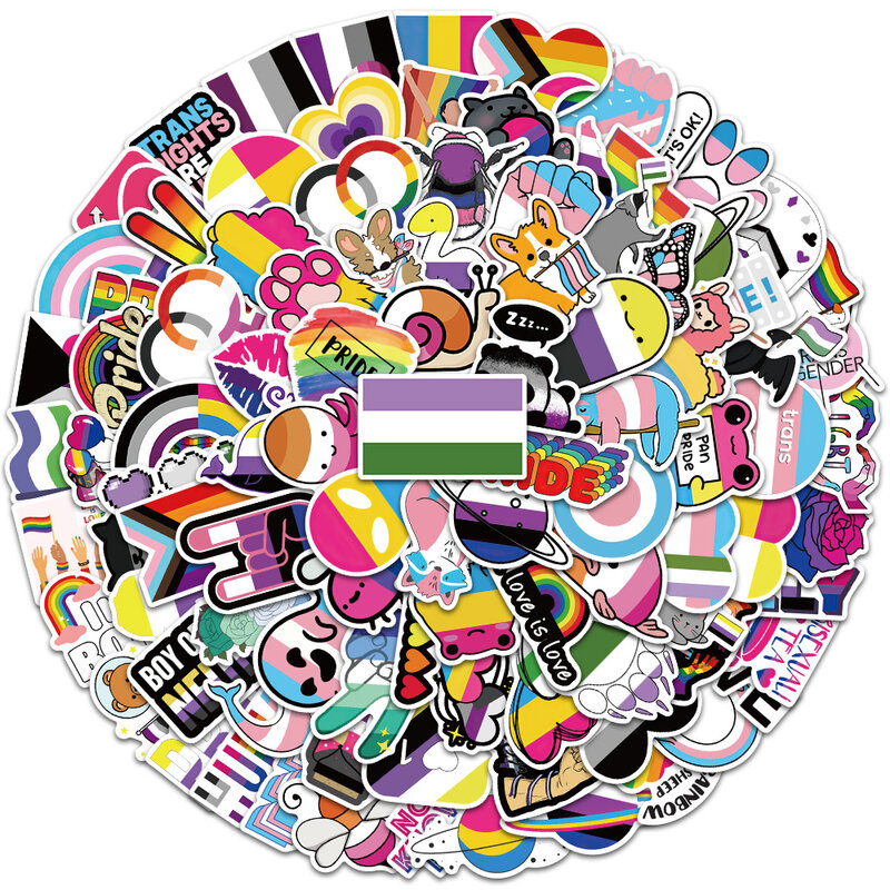 Etiquetas coloridas do arco-íris lgbt, 50 ou 100pcs, estilo graffiti, para laptop, bagagem, guitarra, bicicleta, carro, grafite