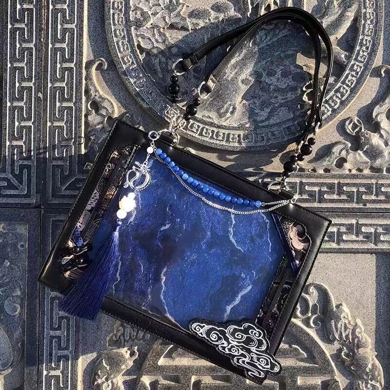 Bolso de hombro Vintage Punk Harajuku para mujer, bolsos de mano transparentes con cadena Ins, bolso de axila con borla estética japonesa Y2k