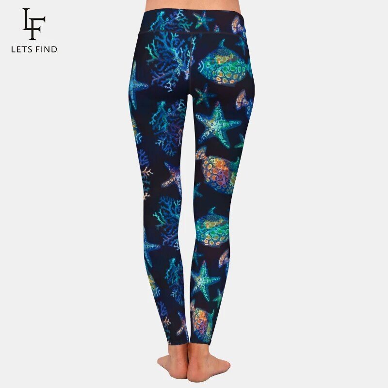 LETSFIND – legging imprimé étoile de mer et poisson pour femme, taille haute, Sexy, Fitness, extensible