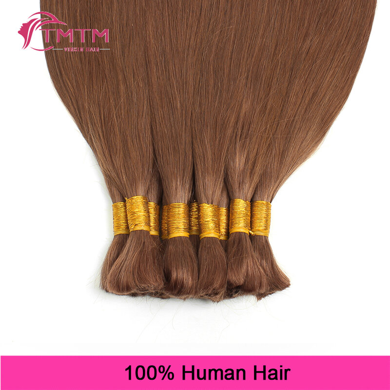 Pre-kolorowe ludzkie włosy hurtowo kasztanowe brązowe 30 # proste brazylijskie ludzkie włosy bez wątku 16-28 Cal włosy hurtowo do plecionki