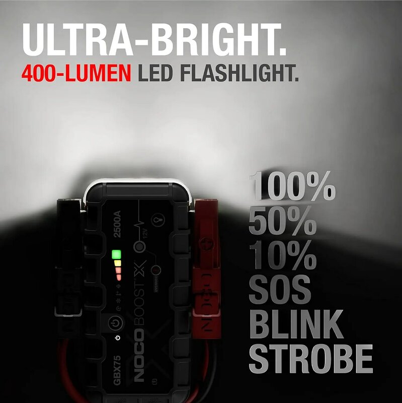 Démarreur diabétique au lithium portatif UltraSafe Boost X GBX75 2500A 12V, pack d'appoint de batterie de voiture, chargeur Powerbank USB-C