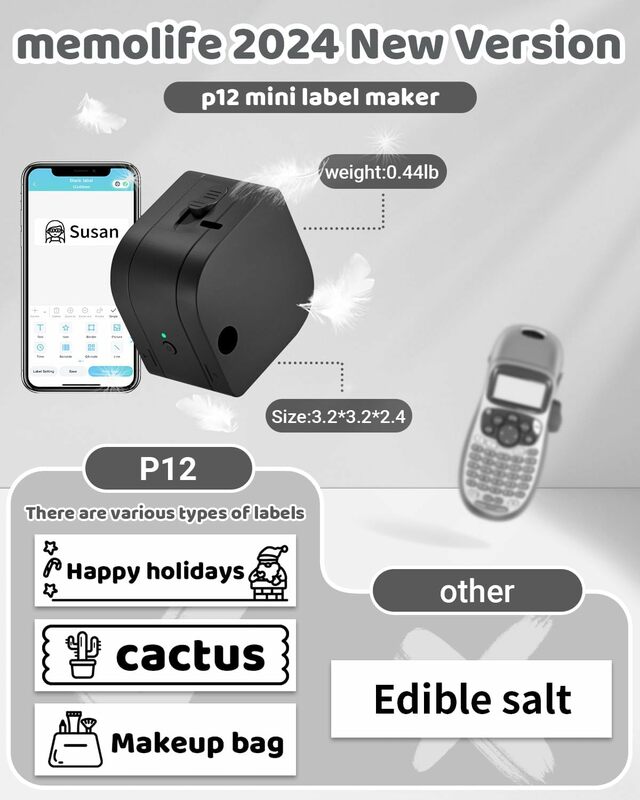 Máquina portátil Mini Label Maker, Impressora de Etiquetas P12, Bluetooth, Organizando Armazenamento, Escritório, Casa, Impressora de Etiquetas Pequenas