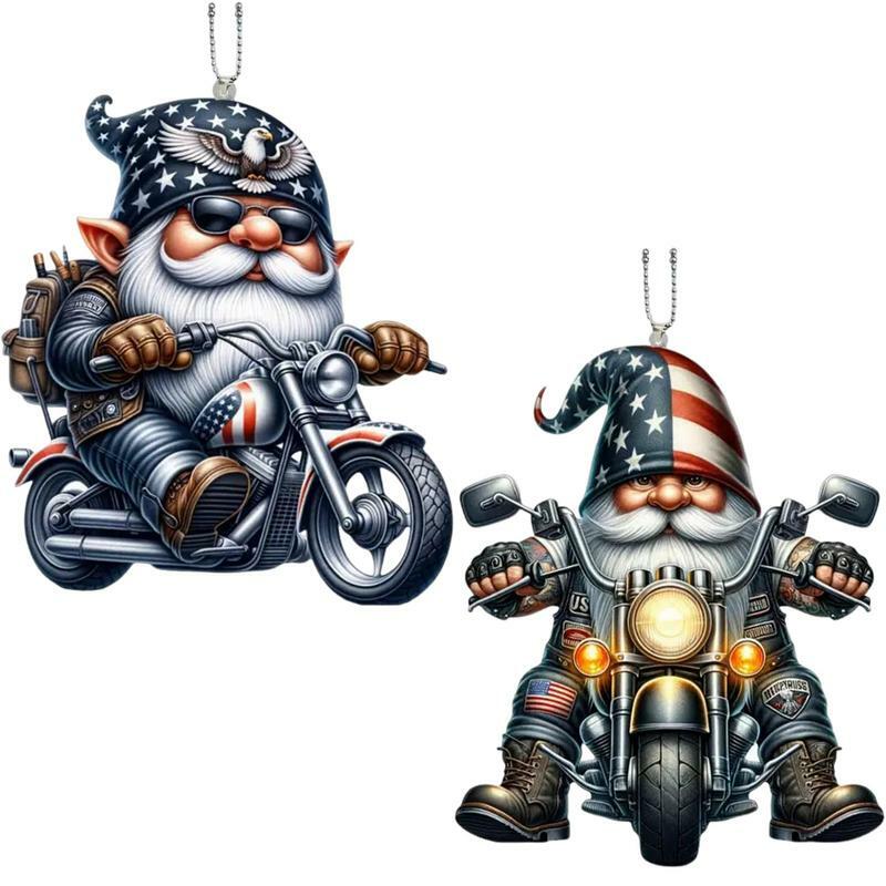 Car Charm For Rear View Mirror Motorcycle Gnome Ornament Decor Rearview Decoration Gnome Riding Motorcycle Figure For SUV RV