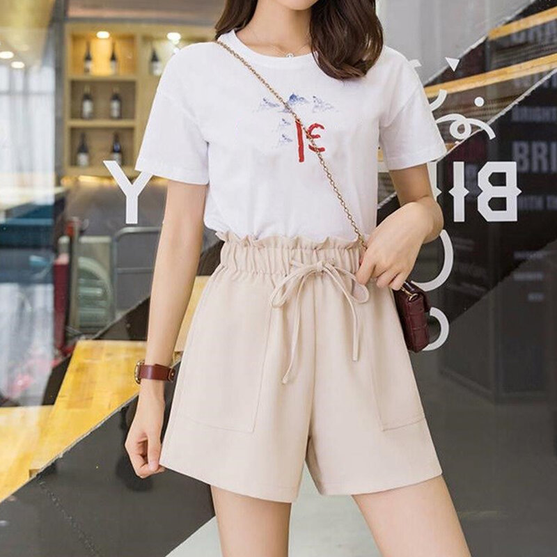 Pantaloni da lavoro da donna Casual a vita alta stile coreano S-5XL pantaloncini Slim tinta unita primavera estate alla moda gamba larga