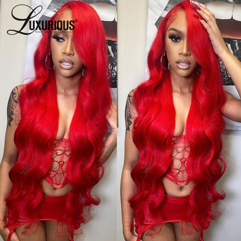 Long 613 Red Body Wave Wigs 13x4 Transparent Lace Frontal Wigs For Black Women Brazilian Human Hair Pre Plucked Wigs