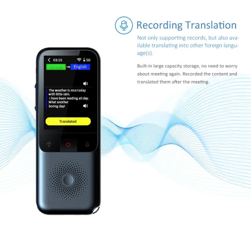 Hongtop อุปกรณ์แปลภาพด้วยเสียงอัจฉริยะ, อุปกรณ์แปล T11แบบเรียลไทม์1500mA 138ภาษาอุปกรณ์แปลข้อความเสียงแบบพกพา