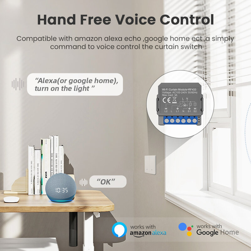 MIUCDA-Módulo de interruptor de cortina inteligente, Control remoto, persianas, Motor eléctrico, funciona con Alexa y Google Home, Tuya, WiFi, RF433