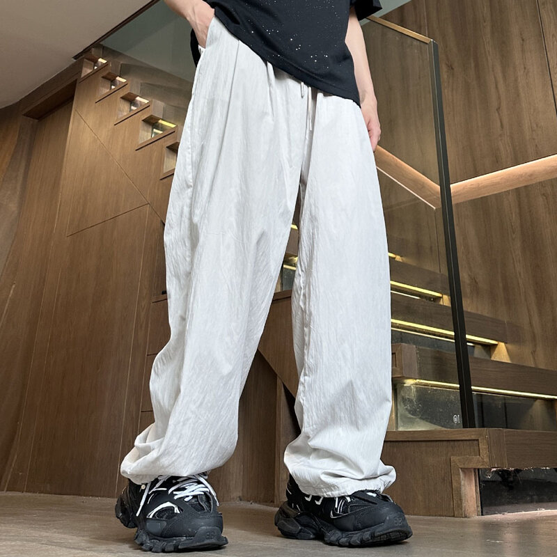 Ponadgabarytowe spodnie dresowe do biegania letnie Y2K szybkoschnące Fitness sportowy utwór workowate spodnie szerokie nogawki męskie siłownia koreańskie ubrania Techwear