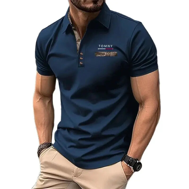 2024 Nowa letnia modna koszulka Męska koszulka sportowa z klapami zapinana na guziki Oddychający top TOMNY