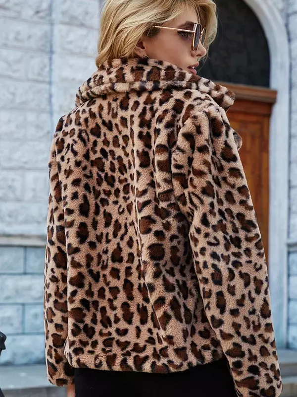 Chaqueta de leopardo peluda para mujer, abrigo cálido de piel sintética para ocio, chaquetas gruesas y esponjosas, prendas de vestir exteriores de lujo, 2023