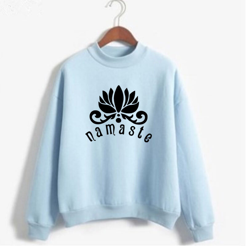 NAMASTE Lotus Flower Print Woman Sweatshirt Korean O-neck Knitted Pullovers Thick Autumn Candy Color Loose Women Clothing