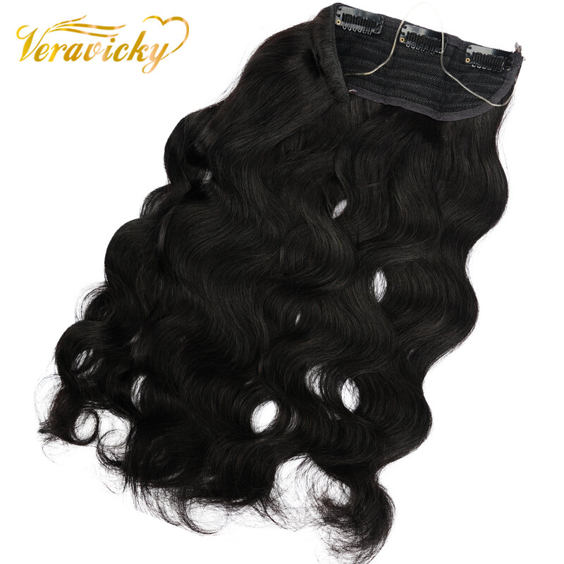 Veravicky 12"-20" Body Wavy Hair One Piece Clip in Hola Hair Extensions Hair with Adjustable Fish wire Short Human Hair Clips On