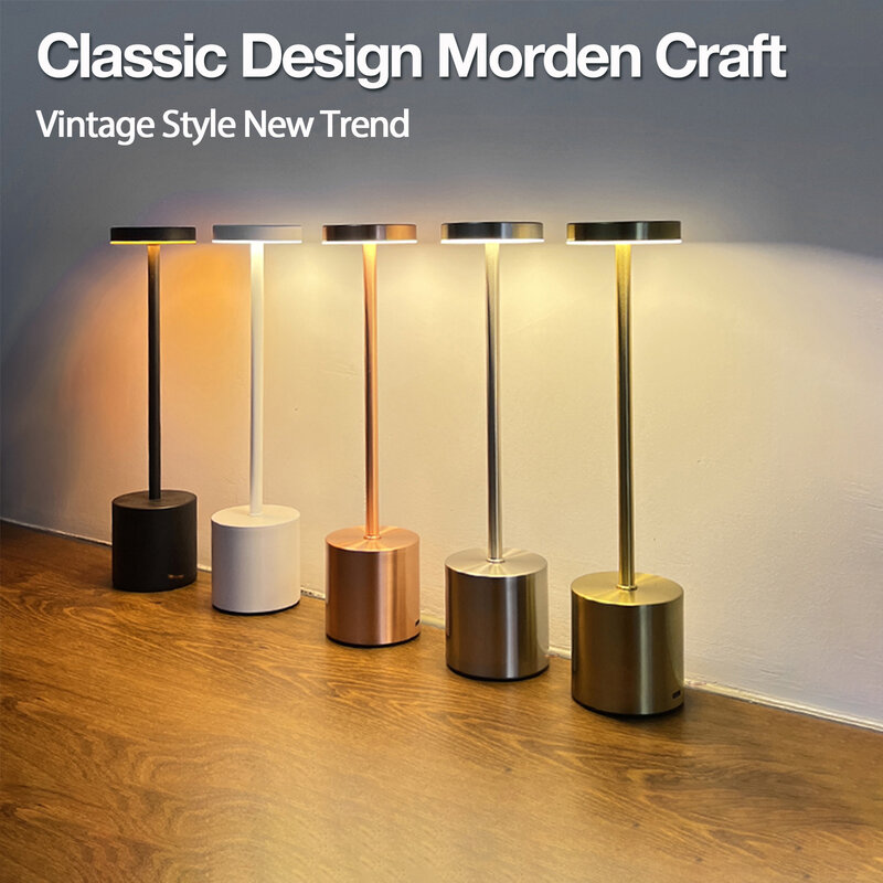 Lámpara LED de mesa con Sensor táctil clásico, luz nocturna recargable, inalámbrica, 3 colores, temperaturas ajustables, estilo moderno