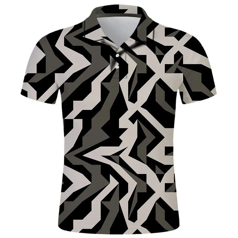 남성용 위장 3D 프린트 폴로 셔츠, 맞춤형 의류, 반팔 라펠 짧은 탑 폴로 셔츠