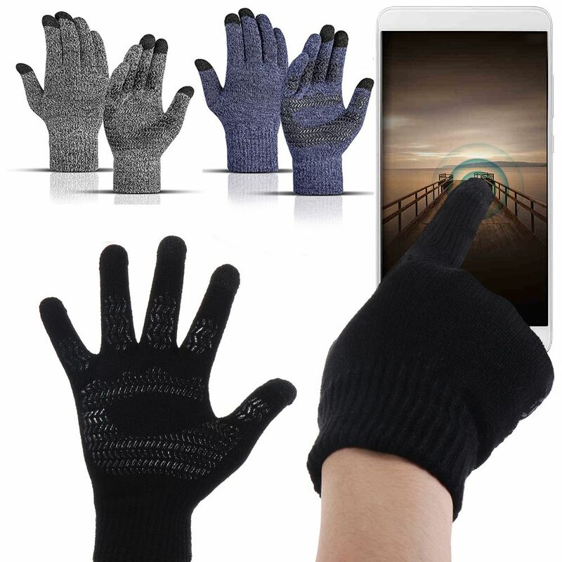 Sarung tangan rajut anti licin, sarung tangan berkendara bersepeda musim dingin, sarung tangan jari tebal luar ruangan, sarung tangan kasmir rajut