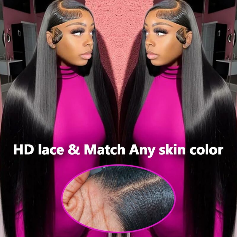 Straight Lace Front Wigs Human Hair Pre-Plucked Glueless 13x4 HD Lace Frontal Wigs Human Hair Natural Hairline with Baby Hair 1B